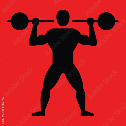 Silhouette of a man lifting weights representing fitness and strength isolated on white background