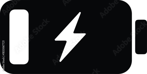 Black battery icon with white lightning bolt symbol 2