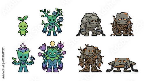 Evolution of Elemental Characters: Plant and Stone Golems