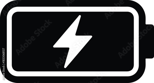 Black battery symbol with white lightning bolt charging
