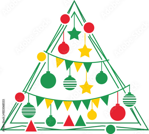 Colorful Christmas tree illustration with ornaments and decorations