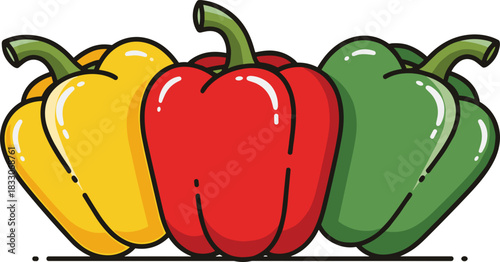 Colorful bell peppers illustration with vibrant design and copy space