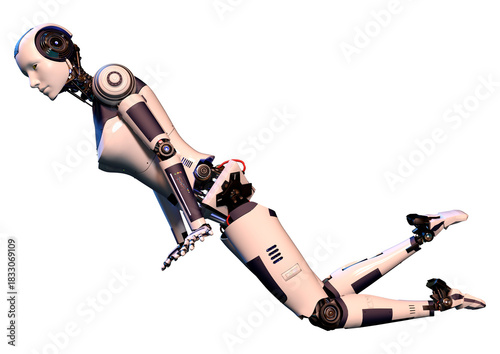 3D Rendering Female Robot on White