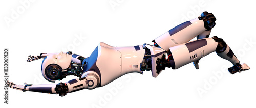 3D Rendering Female Robot on White