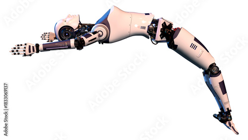3D Rendering Female Robot on White