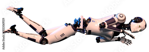 3D Rendering Female Robot on White