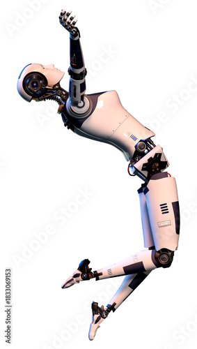 3D Rendering Female Robot on White