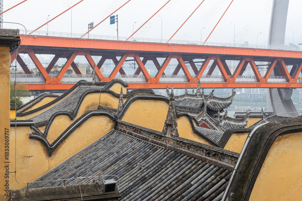 Fototapeta premium View of the ancient architecture of Huguang Guild Hall in Chongqing, China