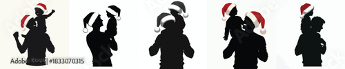 Silhouette of a father carrying his child. Vector, minimalist, illustration, icon set.