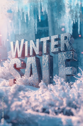 Bright Winter Sale Promotion With Colorful Clouds and Bold Letters in the Sky