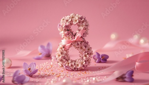 Elegant Floral Arrangement of Roses Creating the Number Eight on a Soft Pink ...