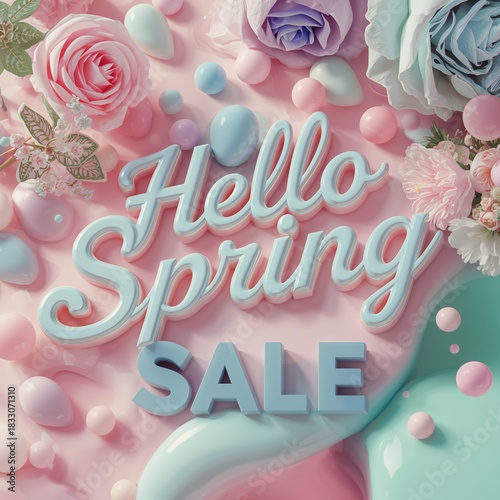 Spring Sale Announcement With Pastel Colors and Floral Decorations in a Vibra...