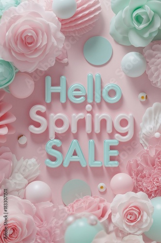 Spring Sale Announcement With Pastel Flowers and Decorative Elements in a Vib...