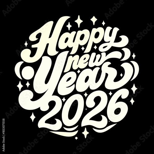 Happy New Year 2026 script text design vector