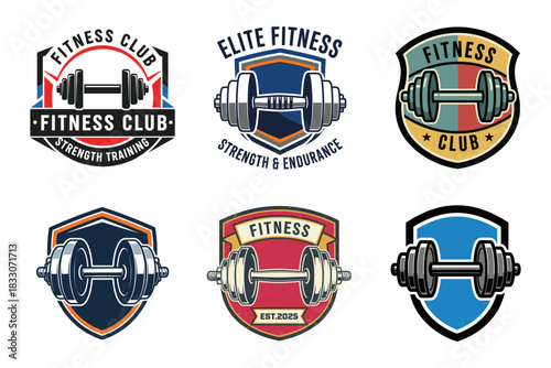 Set collection grab this premium logo set featuring dumbbell designs for gyms or fitness clubs.