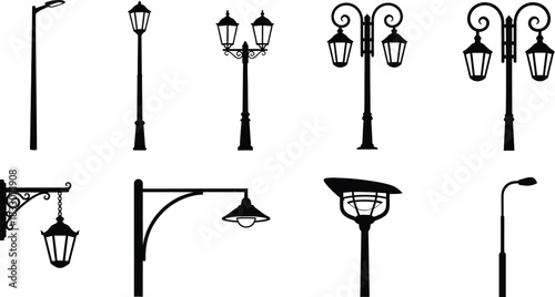 set of silhouettes of lamps vector