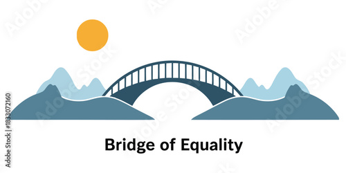 Bridge of Equality Illustration with Mountains and Sun Keywords: bridge, equality, illustration
