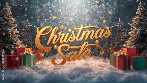 Holiday Sale Announcement With Festive Decorations and Gift Items for Christm...