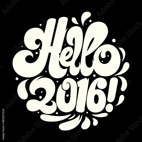 Hello 2016 cute cartoon letters with confetti new year