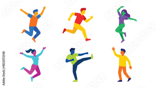 Colorful Geometric Figures: Active Poses on White