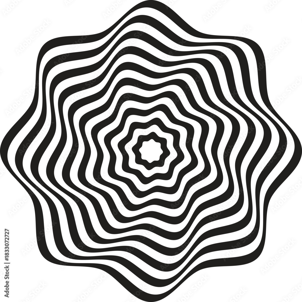 Fototapeta premium Abstract optical illusion with black and white striped pattern creating a mesmerizing effect, isolated on