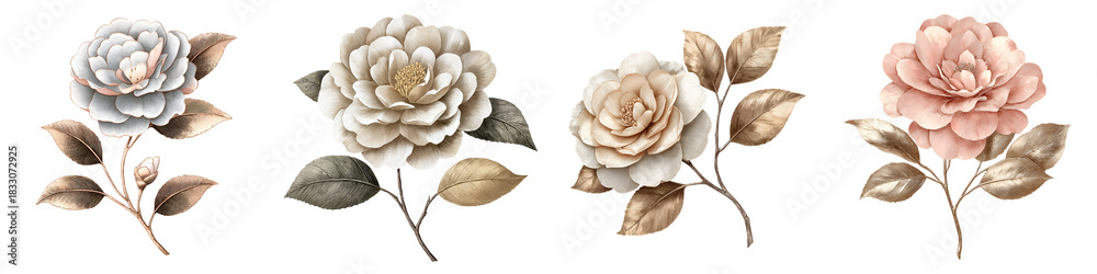 Obraz premium Watercolor Floral Sprigs: Romantic Rose Flower Collection