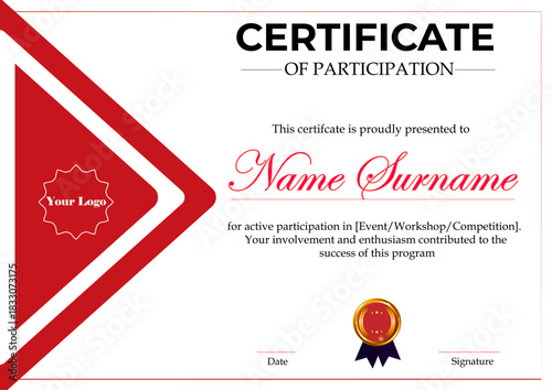 Dynamic participation certificate with triangular accent suited for workshops or competitions.