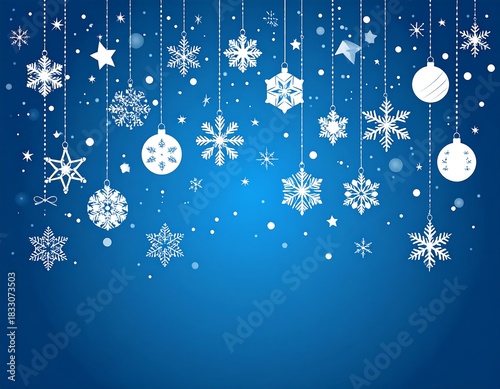 Winter Wonderland - Snowflakes and Ornaments on a Blue Background.