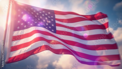 United States Flag Waving Under a Bright Sky During a Sunny Day