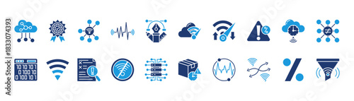 network performance icon set glyph blue