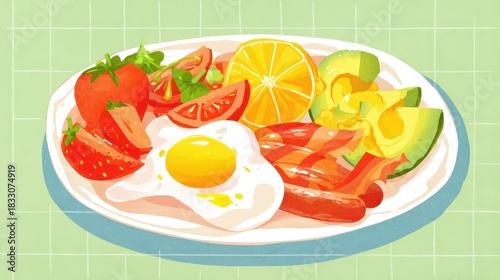 Wallpaper Mural Colorful breakfast plate with various foods. Torontodigital.ca