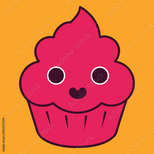 Cute kawaii cupcake outline illustration isolated on white background