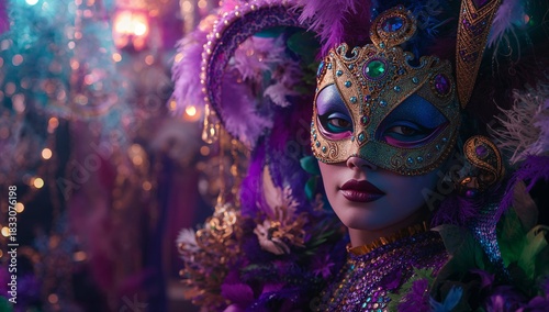 Colorful Mask and Vibrant Costume at a Festive Celebration