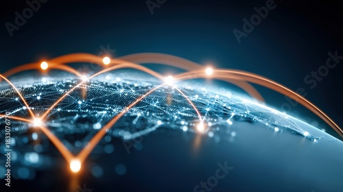 Global connectivity in technology world map visualizing network connections digital environment 3d perspective conceptual representation