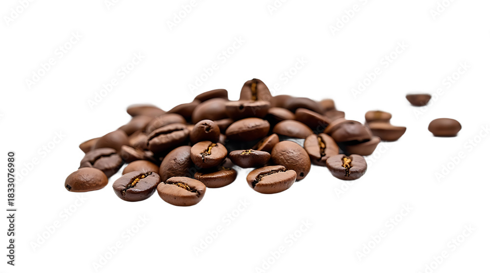 Naklejka premium A pile of roasted coffee beans with a rich brown color isolated on transparent background