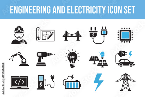 Engineering and Electricity Icon Set Keywords: engineering, electricity, icon set, icons