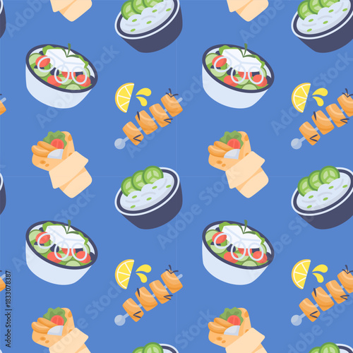 Greek street food seamless pattern