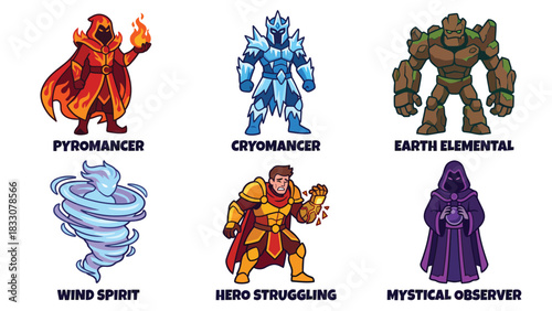 Elemental Fantasy Characters: Pyromancer, Cryomancer, Earth Elemental
