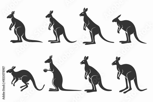 Minimalist eastern grey kangaroo icon set