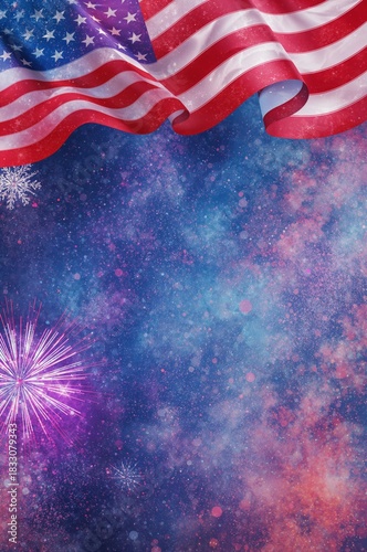Colorful Festive Display With American Flag and Decorations Celebrating Natio...