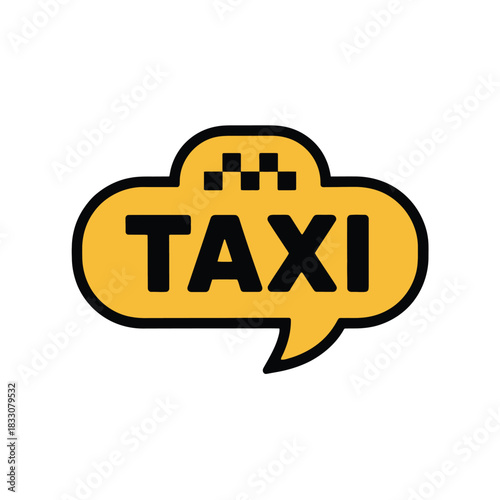 A yellow speech bubble icon with the word TAXI written in bold black letters.