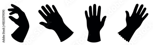 Cleaning protective rubber gloves silhouettes, household safety icons