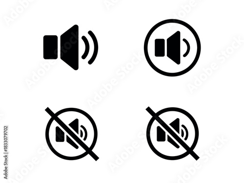 Set of four icons representing different audio volume levels, from loud to muted.