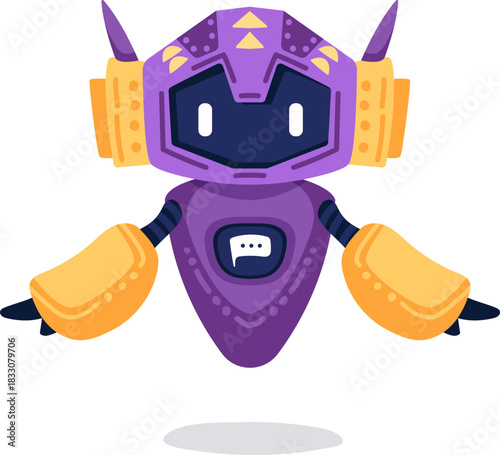 Cute robot icon with friendly face and antenna. Perfect AI chatbot avatar for digital assistant apps, tech support interfaces, and virtual communication platforms.
