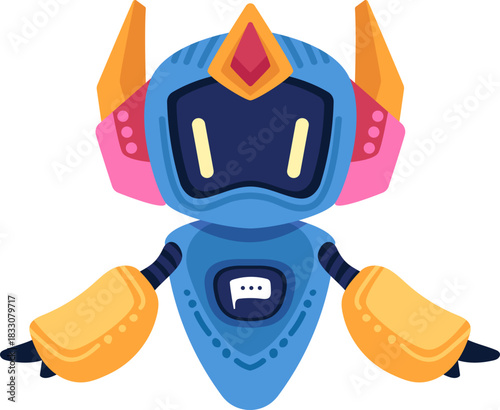 Cute robot icon with friendly face and antenna. Perfect AI chatbot avatar for digital assistant apps, tech support interfaces, and virtual communication platforms.

