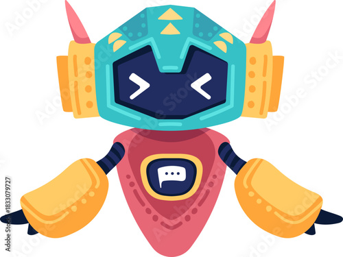 Cute robot icon with friendly face and antenna. Perfect AI chatbot avatar for digital assistant apps, tech support interfaces, and virtual communication platforms.
