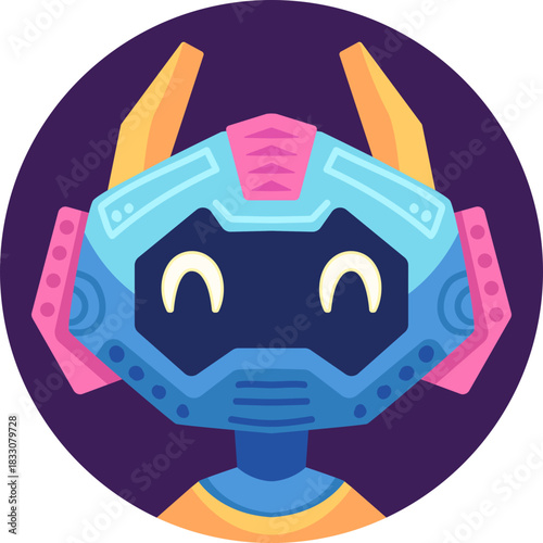 Cute robot icon with friendly face and antenna. Perfect AI chatbot avatar for digital assistant apps, tech support interfaces, and virtual communication platforms.
