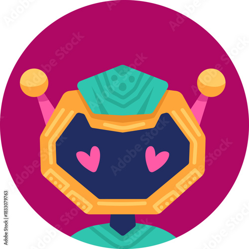 Cute robot icon with friendly face and antenna. Perfect AI chatbot avatar for digital assistant apps, tech support interfaces, and virtual communication platforms.
