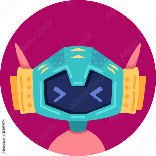 Cute robot icon with friendly face and antenna. Perfect AI chatbot avatar for digital assistant apps, tech support interfaces, and virtual communication platforms.
