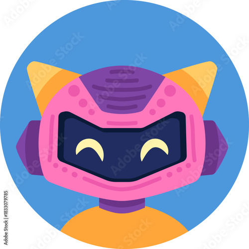 Cute robot icon with friendly face and antenna. Perfect AI chatbot avatar for digital assistant apps, tech support interfaces, and virtual communication platforms.
